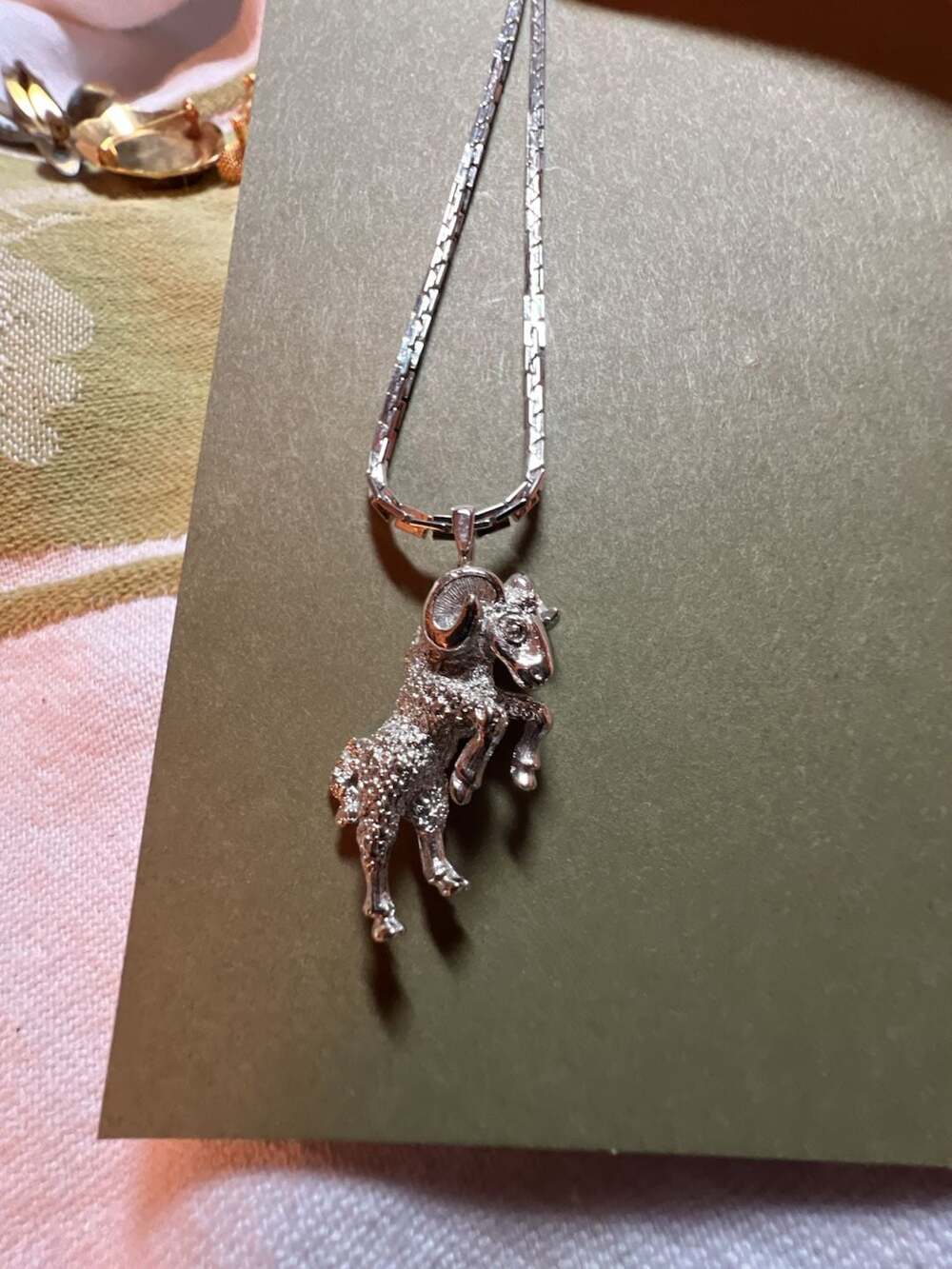 Monet Silver Tone Ram Pendant Necklace